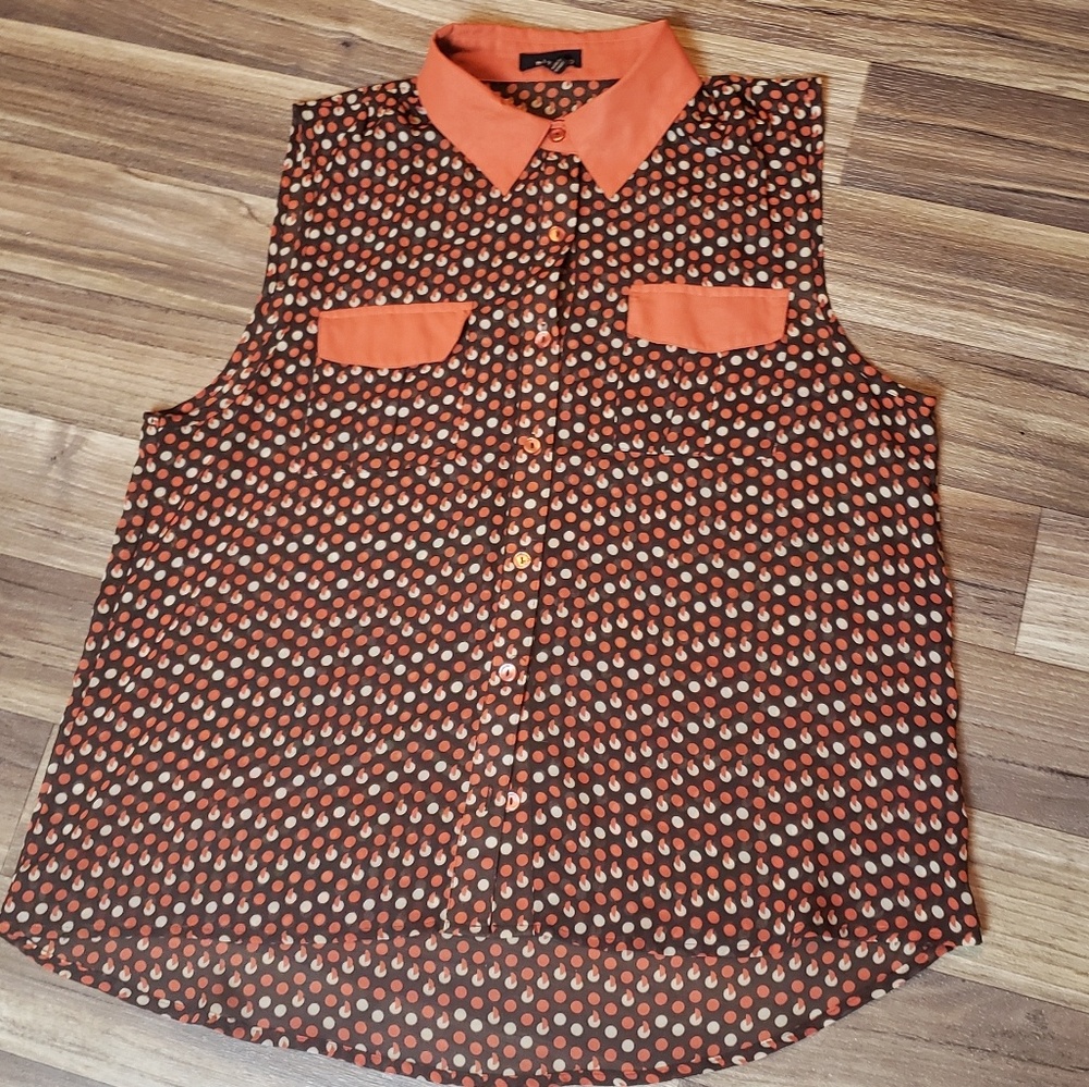 MINE TOO BUTTON DOWN SLEEVELESS SHIRT